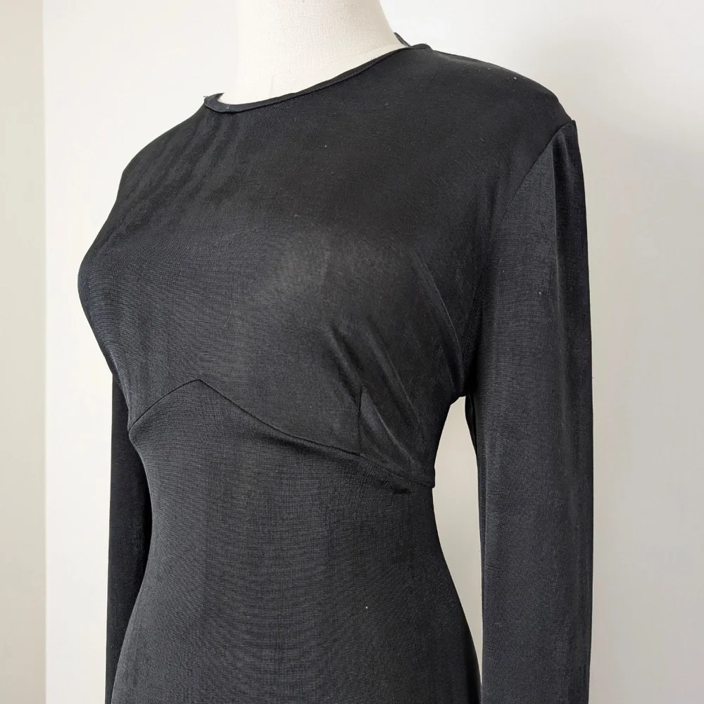 90s Black Maxi Dress Sheer Size Large Floor Length - Picture 8 of 13